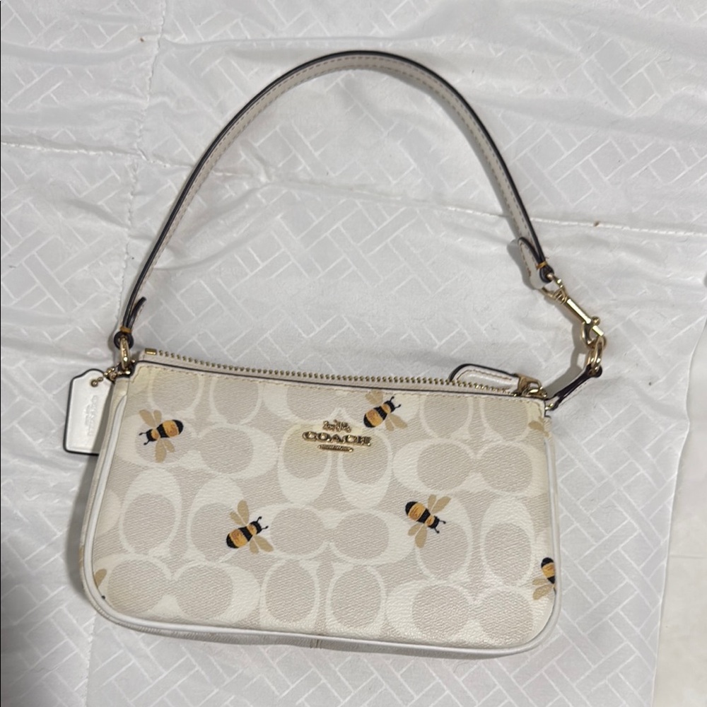 Coach White Bee Print Wristlet